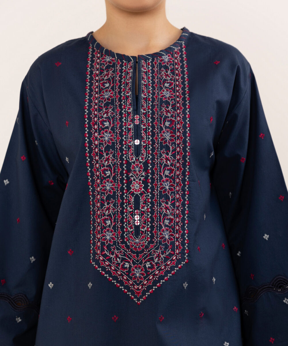 Women's Unstitched Lawn Embroidered Blue Three Piece Suit