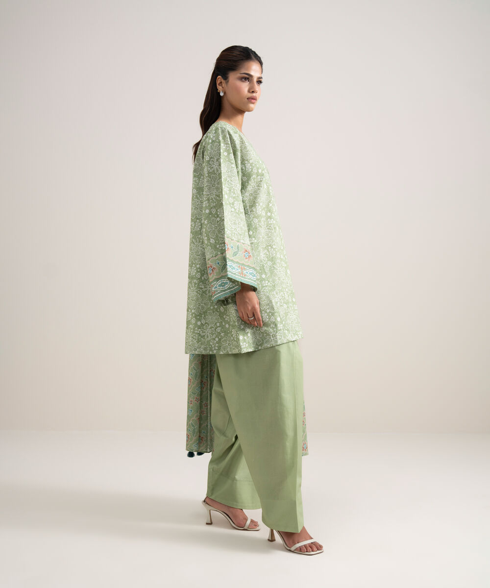 Women's Unstitched Lawn Printed Sage Green 3 Piece Suit