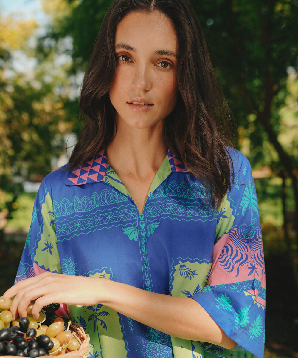 Women's RTW Cotton Viscose Printed Green Straight Shirt