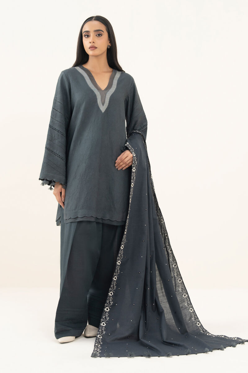3 Piece - Embroidered Cotton Jacquard Suit