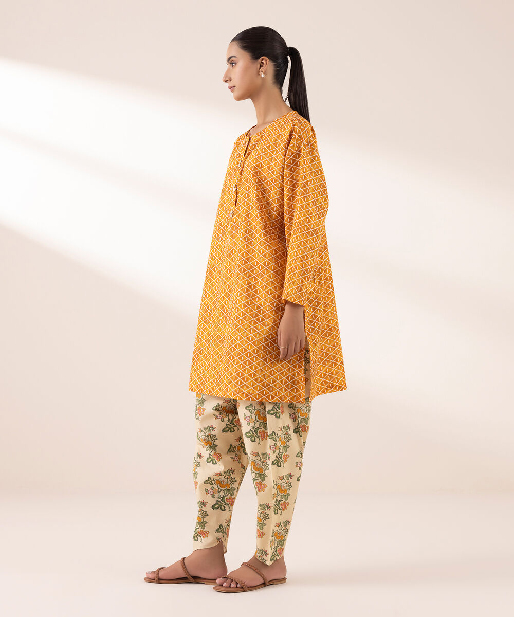 Women's RTW Lawn Orange Printed Boxy Shirt