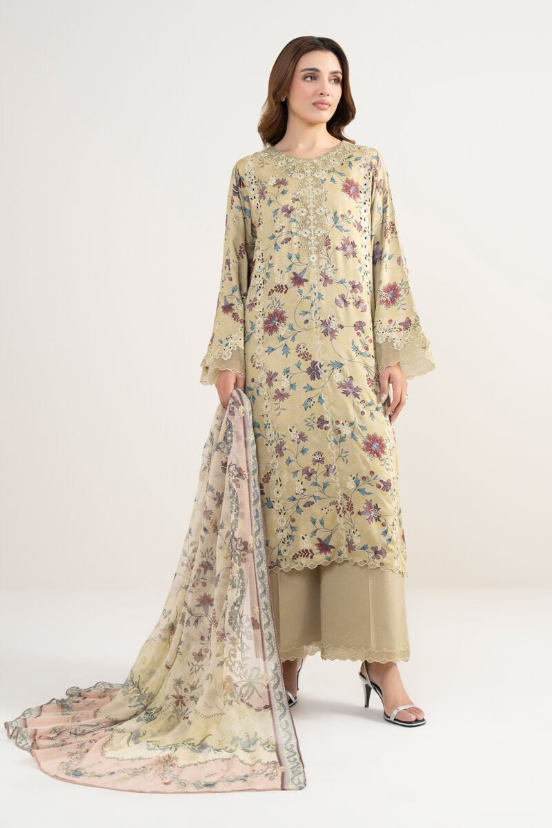 3 Piece - Embroidered Satin Suit