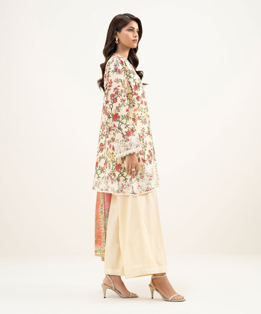 Women's RTW Lawn Embroidered Peach 3 Piece Suit