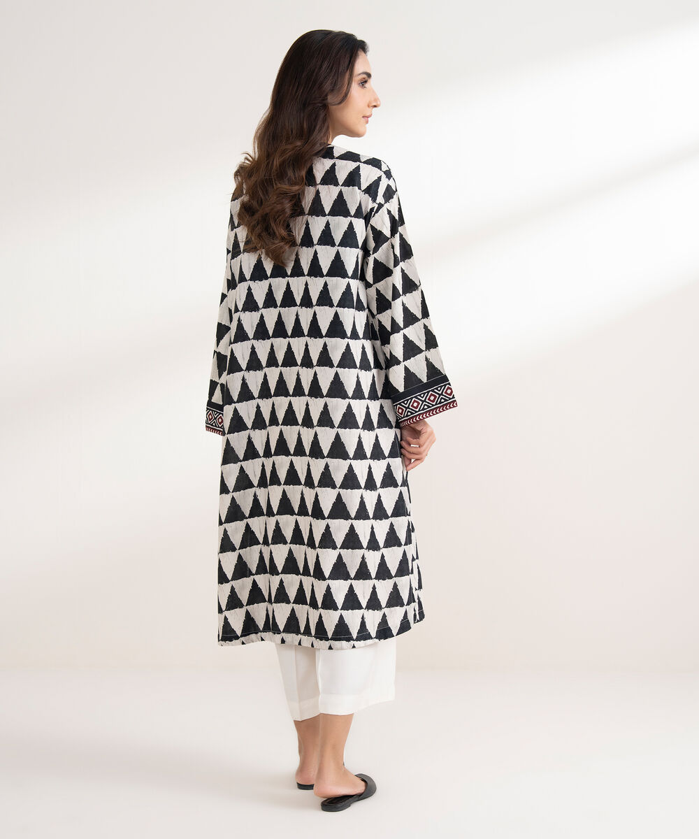 Women's RTW Viscose Linen Printed Straight Black Shirt