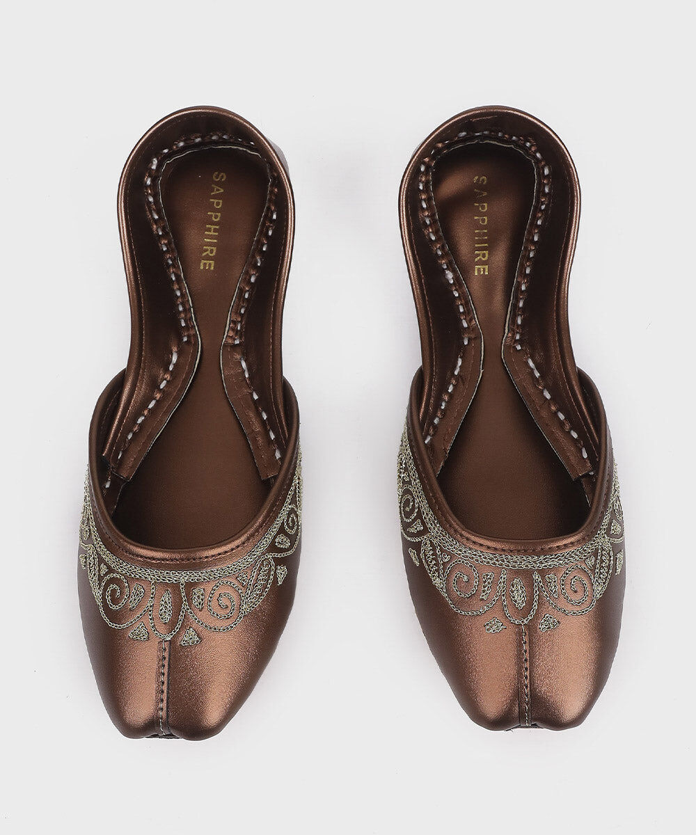 Woman - Brown Embroidered Khussas