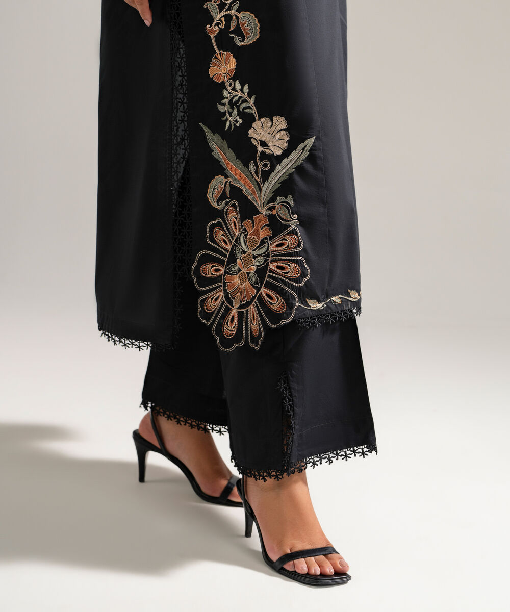 Women's RTW Lawn Embroidered Black 2 Piece Suit