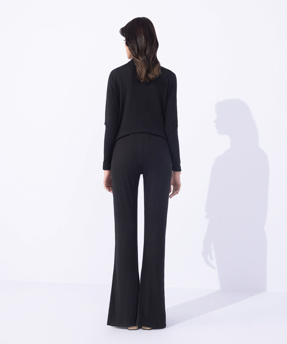 Woman - Black Ribbed Flared Trousers