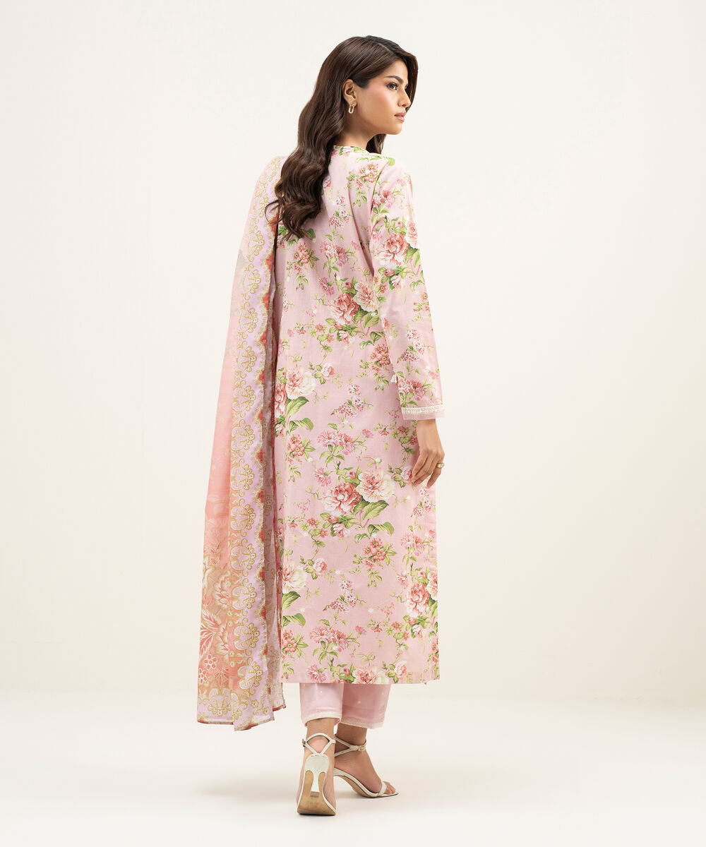 Women's RTW Lawn Embroidered Pink 3 Piece Suit