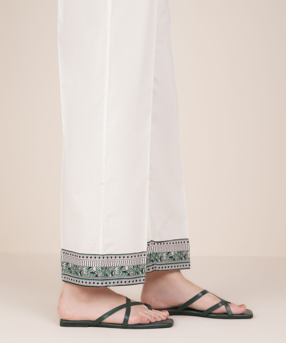 Women's RTW Cambric White Solid Straight Pants