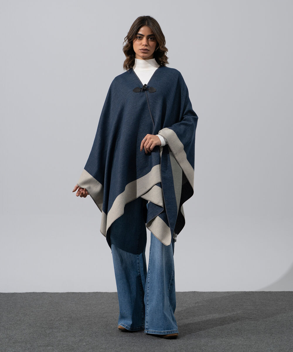 Women's Western Wear Blue Polyester Cape Shawl