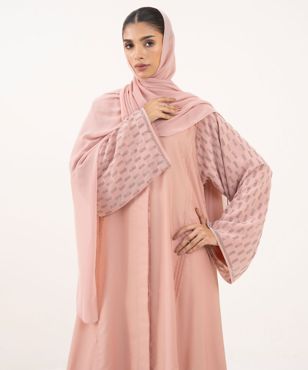 Women's Pink Polyester Abaya Set
