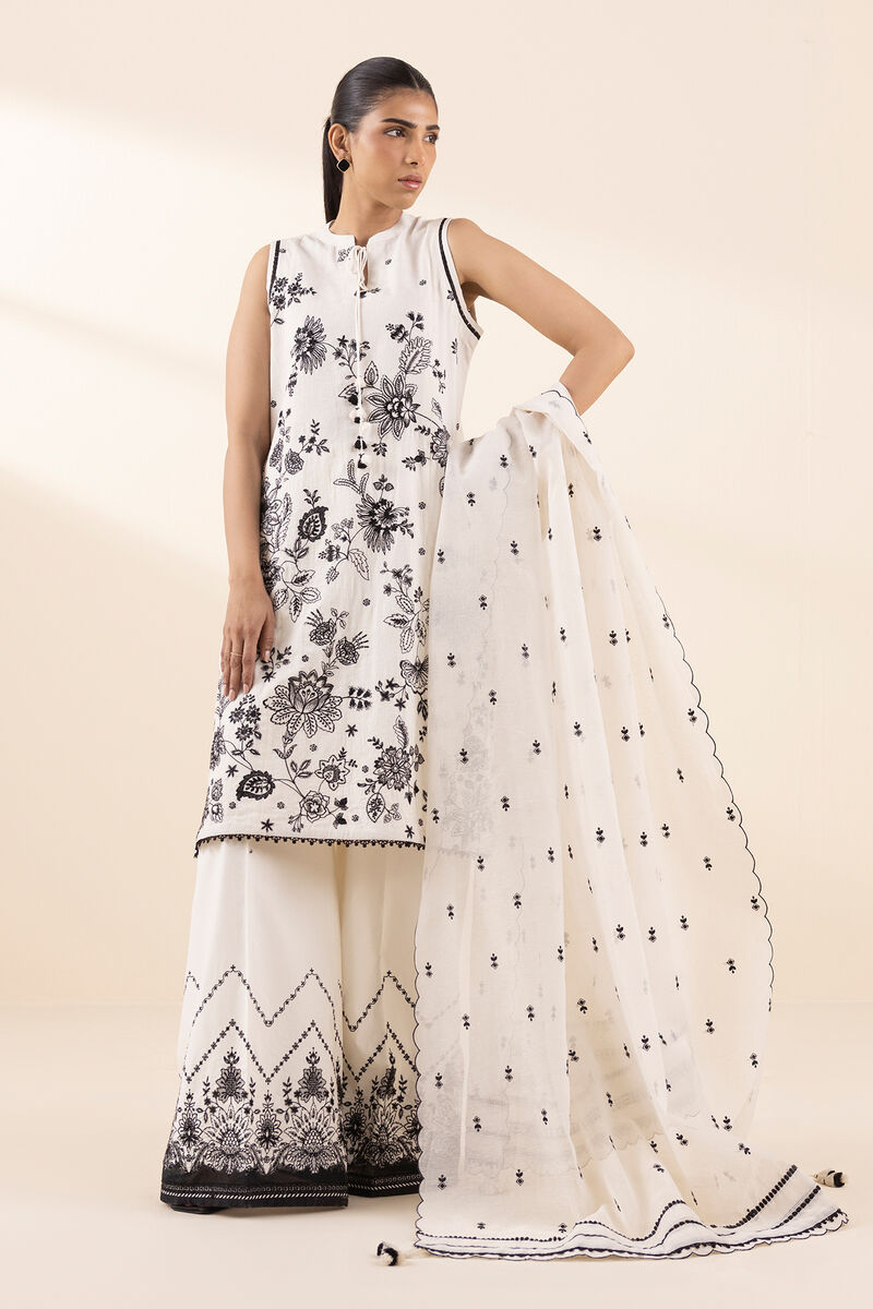 3 Piece - Embroidered Cotton Jacquard Suit