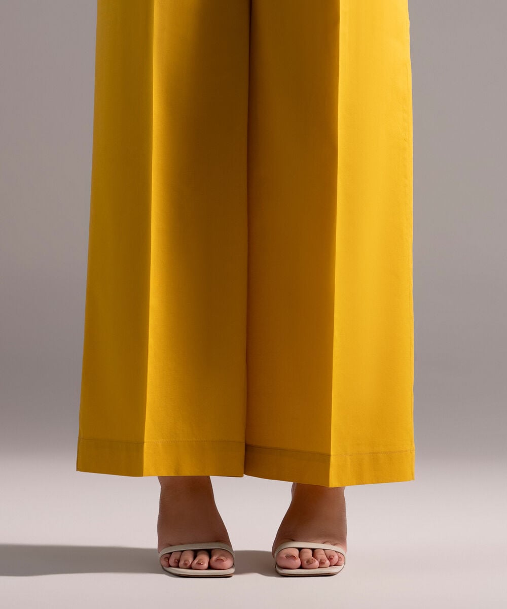 Women's RTW Cambric Solid Yellow Culottes
