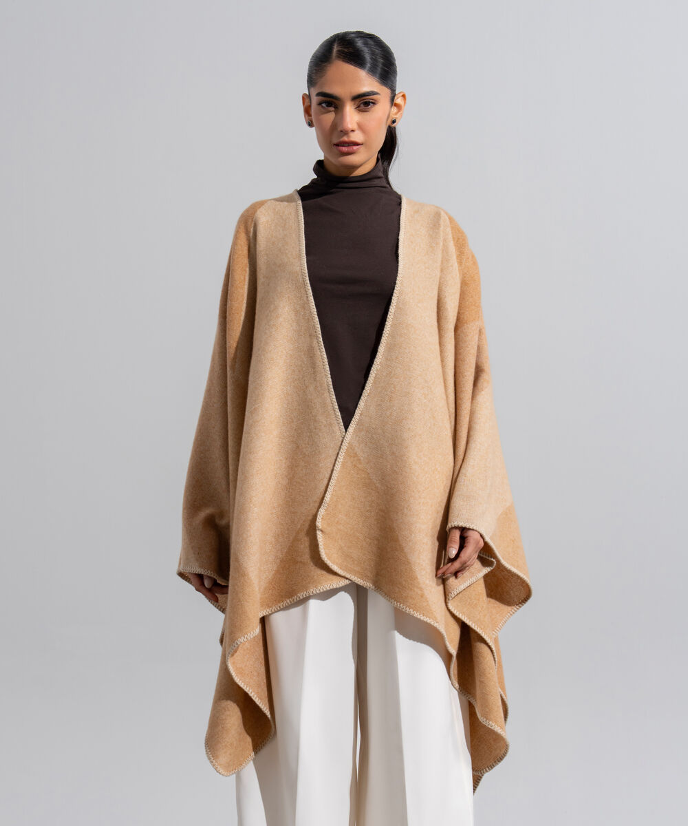 Women's Western Wear Beige Polyester Cape Shawl