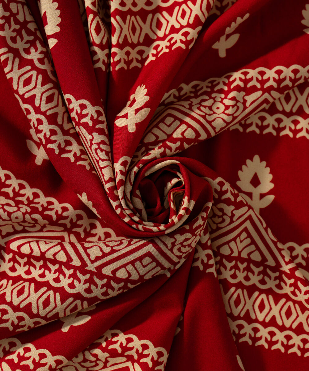 Women's RTW Viscose Linen Printed Red Dupatta