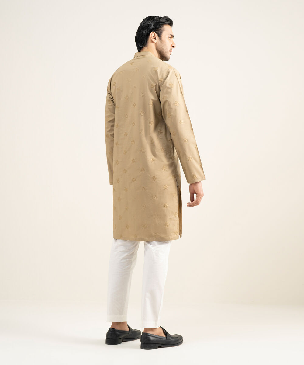 Men's Stitched Premium Cotton Khaki Kurta
