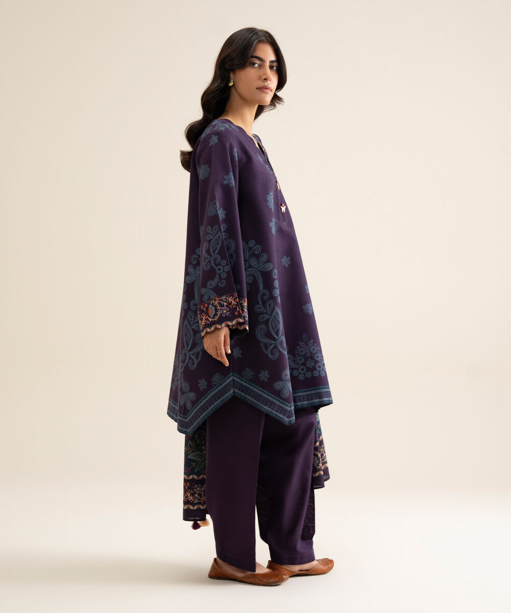 Women's Unstitched Lawn Printed Plum 3 Piece Suit