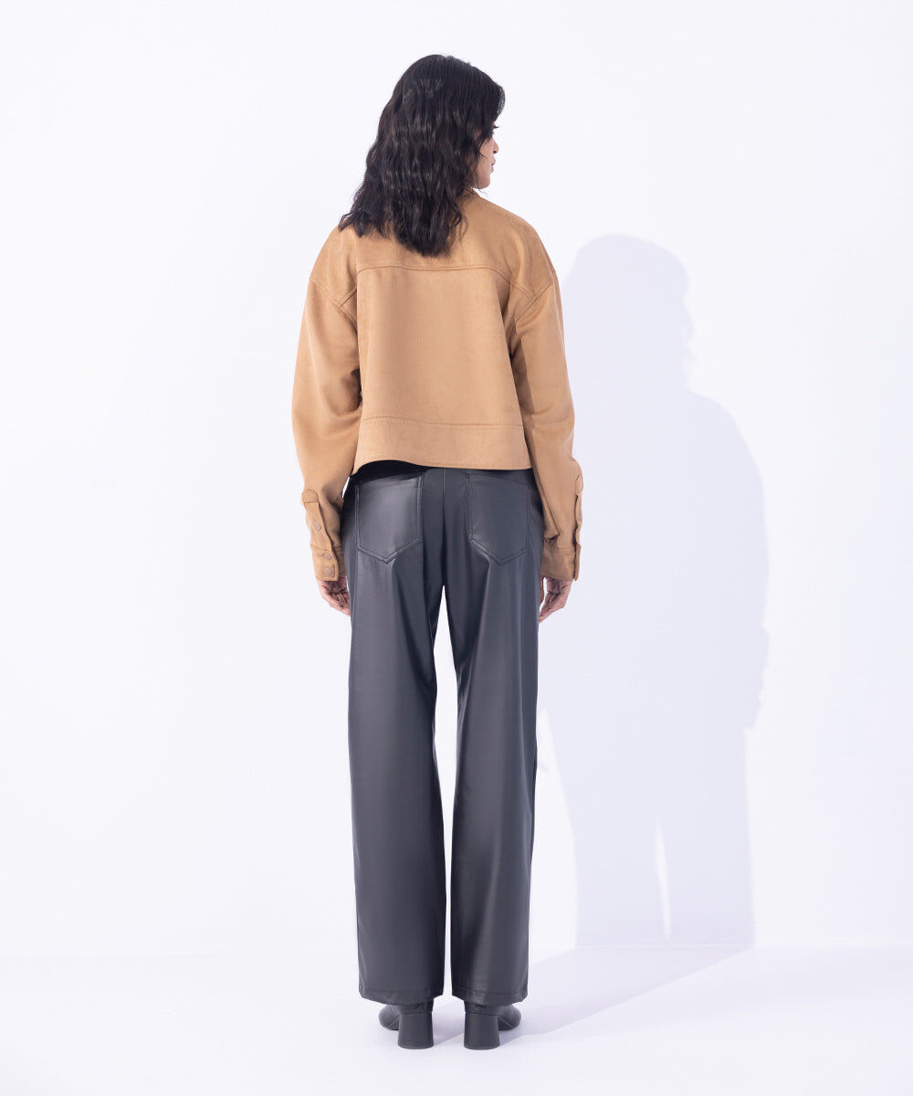 Woman - Black Straight Fit Faux Leather Trousers