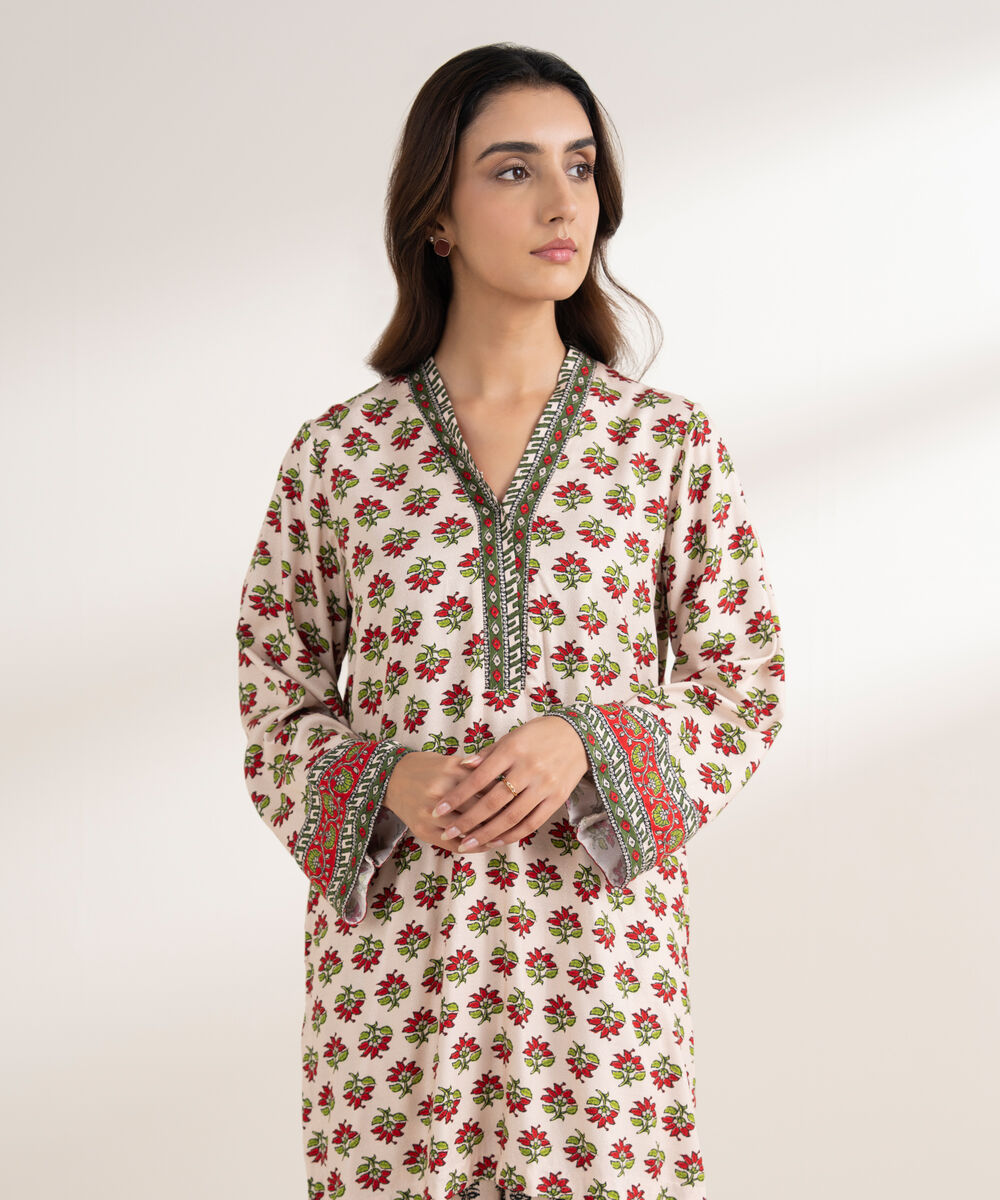 Women's RTW Arabic Dobby Printed Straight Off White Shirt