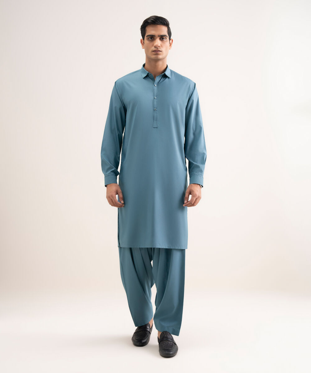 Men'S Stitched Blue Premium Wash And  Wear Suit