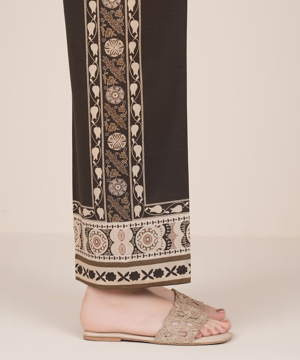 Women's RTW Cotton Viscose Brown Printed Straight Pants