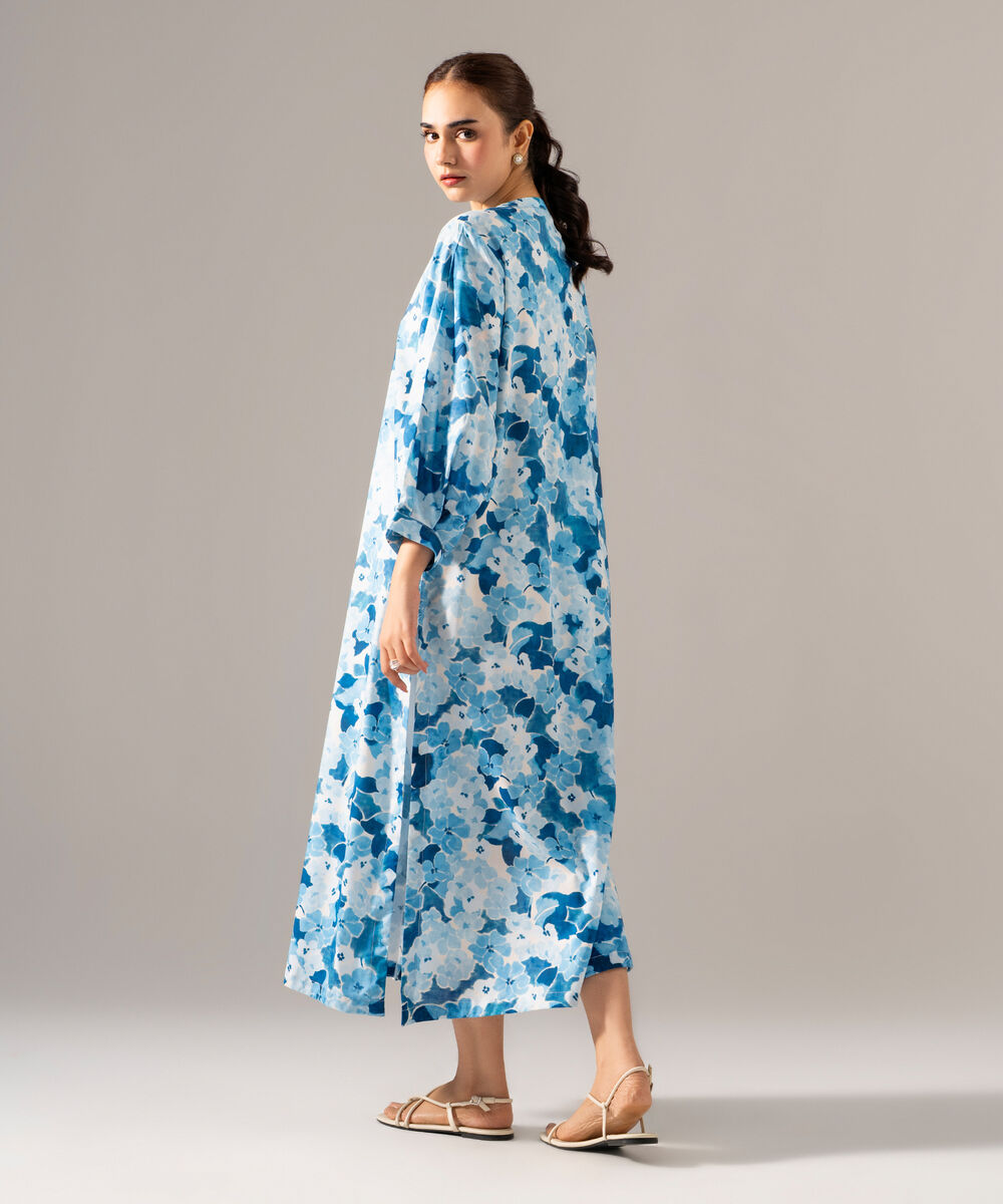 Women's RTW Cotton Viscose Printed Blue Dress