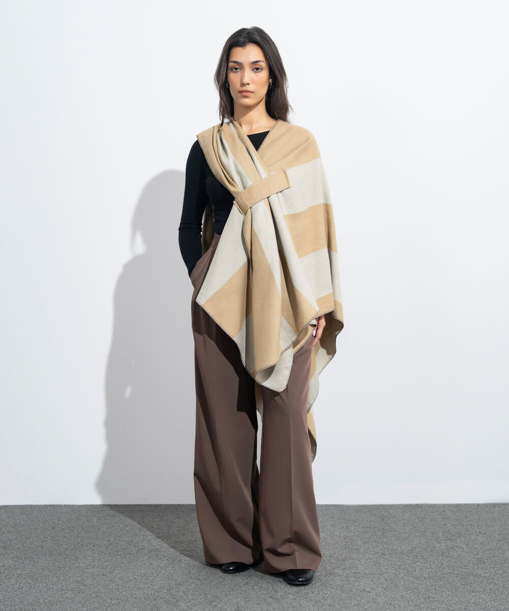 Women's Western Wear Beige & Off White Cape Shawl