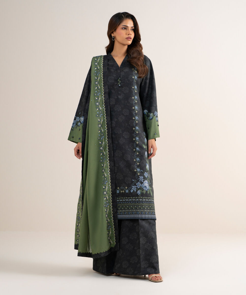 Women's Unstitched Cotton Embroidered Grey