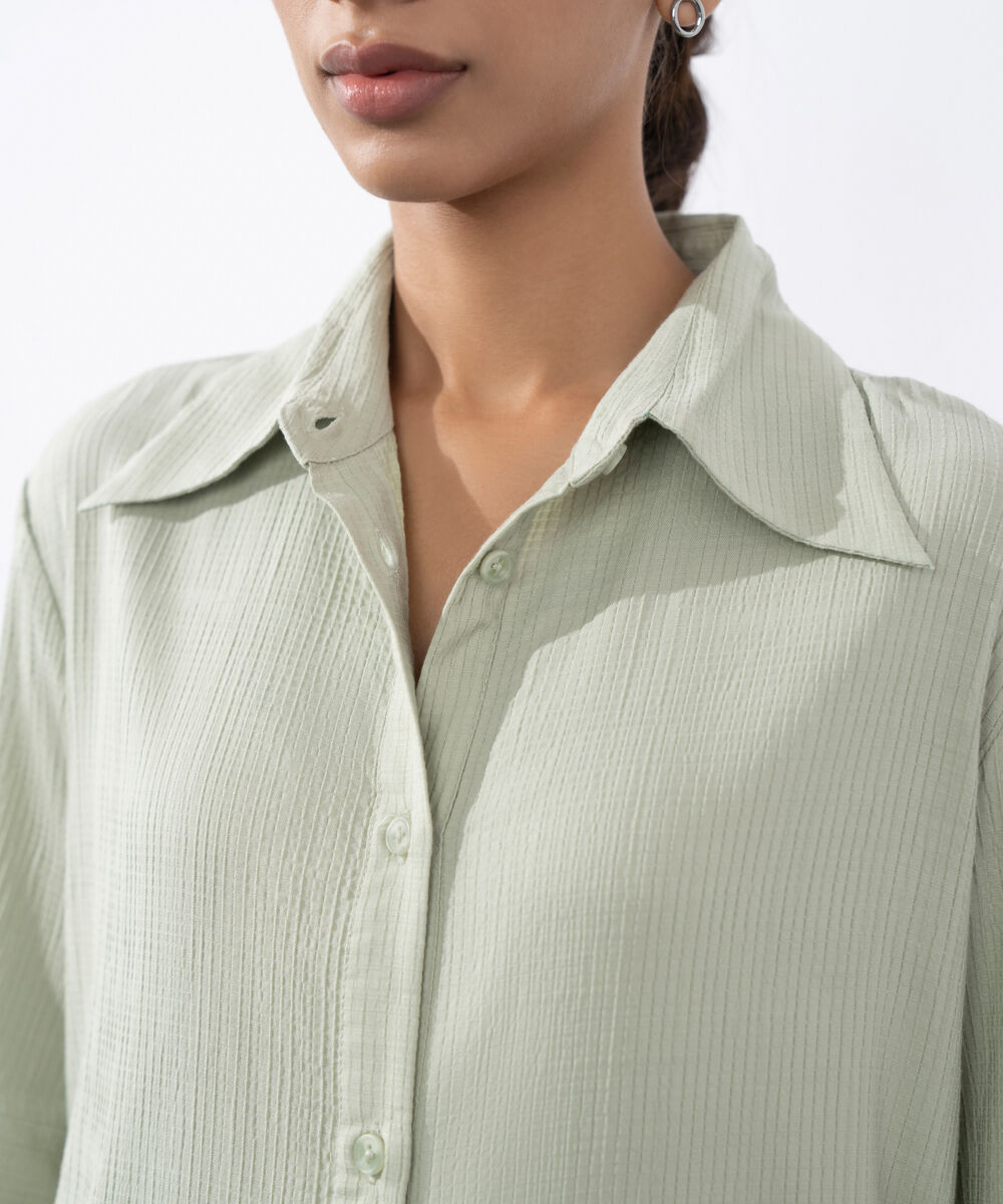 Women's Western Wear Green Seersucker Button Through Dress