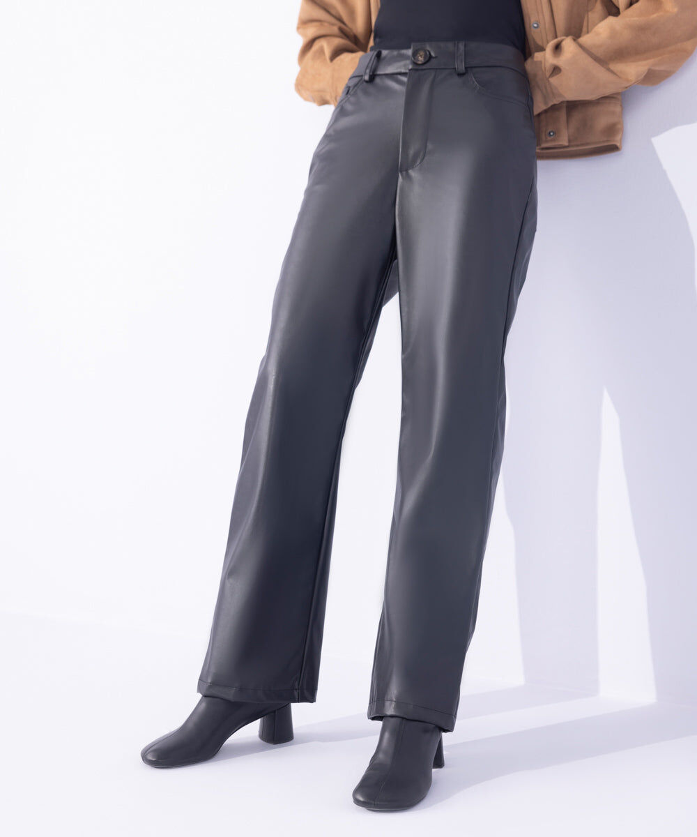 Woman - Black Straight Fit Faux Leather Trousers