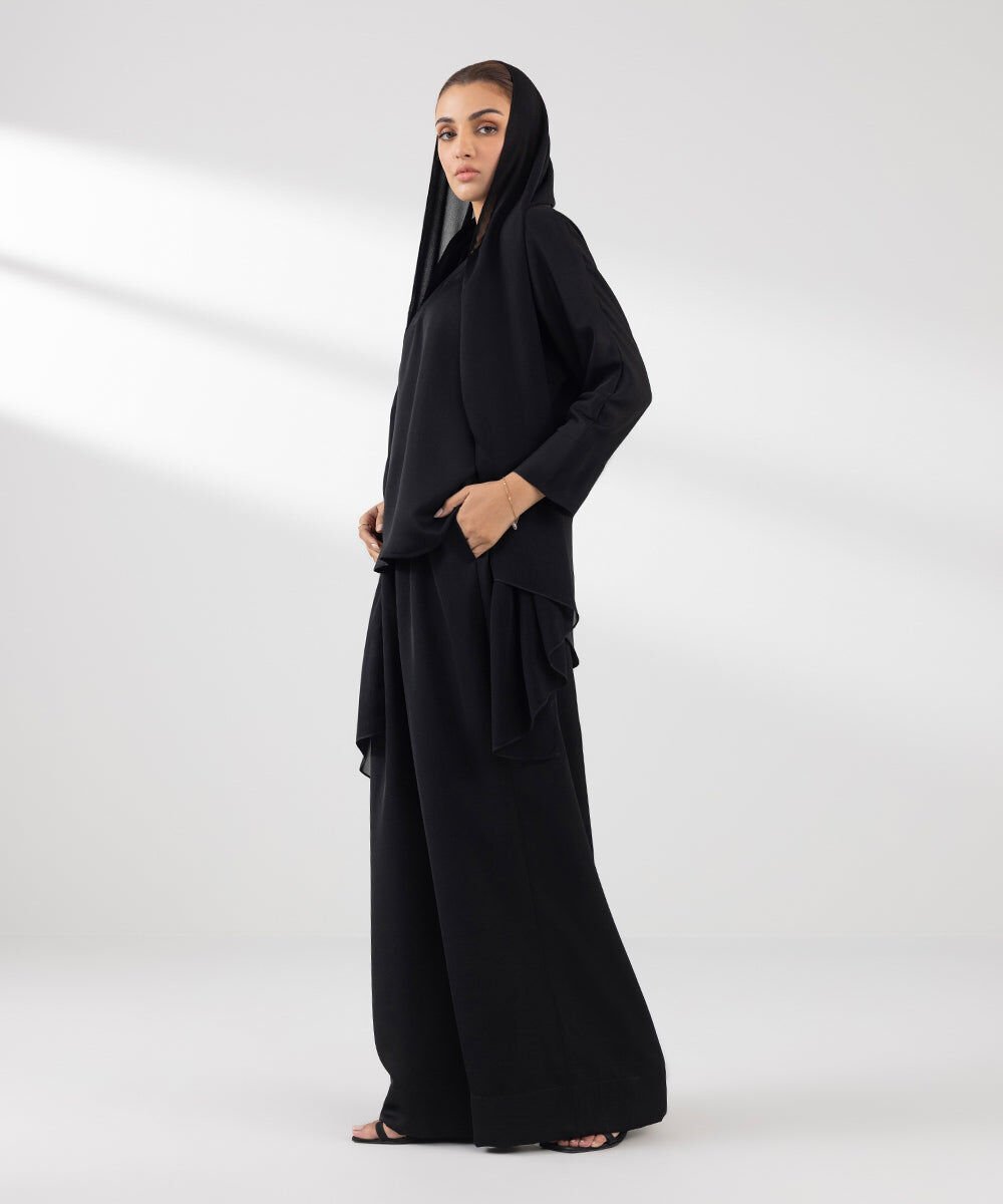 Flowy Wide Leg Trousers Woman - Black Flowy Wide Leg Trousers