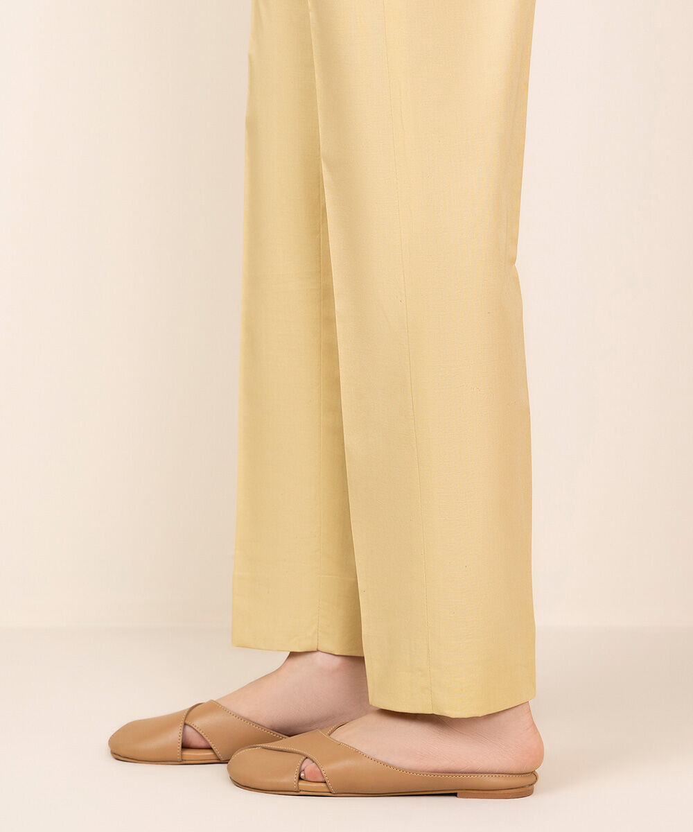 Women's Unstitched Cotton Solid Beige Trousers Fabric