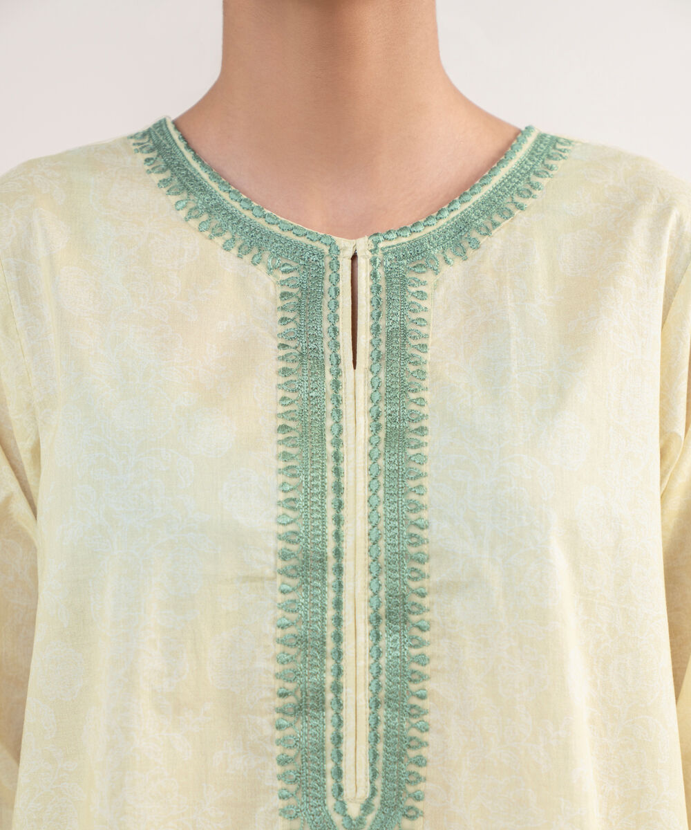 Women's RTW Lawn Yellow Embroidered A-Line Shirt