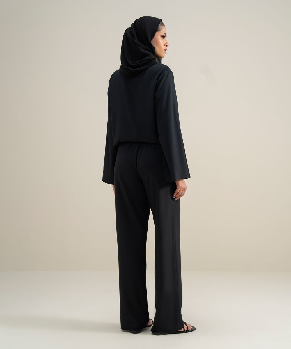 Women's Polyester Black Modest Trousers