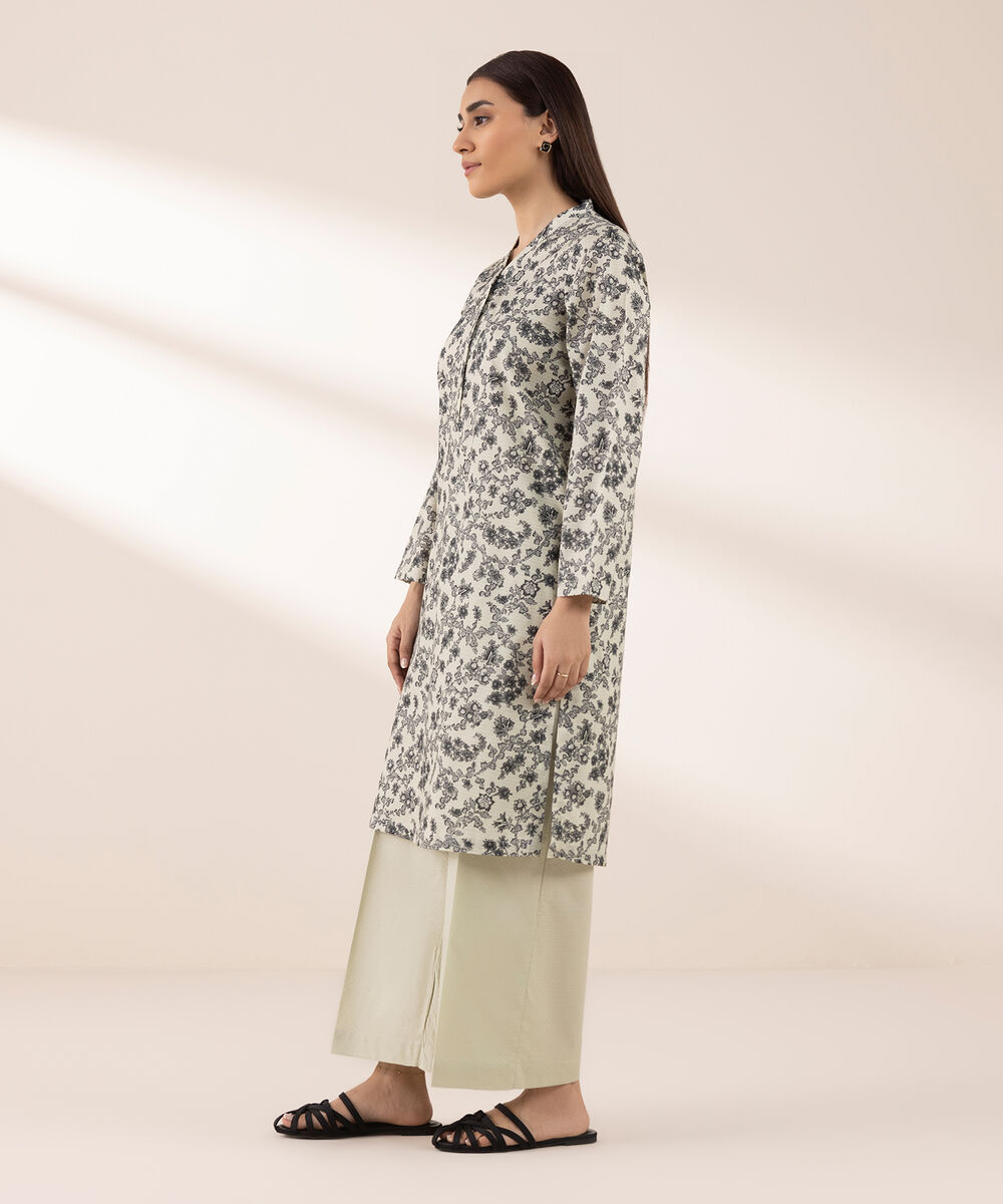 Women's RTW Dobby Grey Printed A-Line Shirt