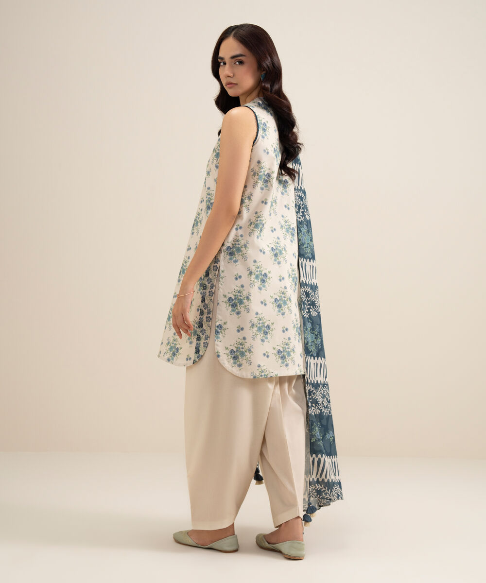 Women's Unstitched Lawn Printed Off White 3 Piece Suit