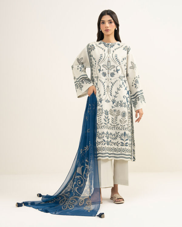 3 Piece - Printed Zari Lawn Suit