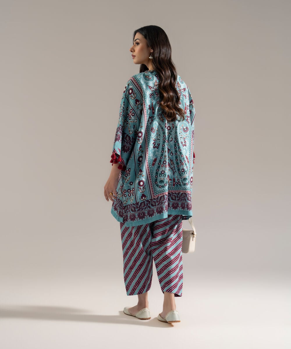 Women's RTW Khaddar Printed Blue 2 Piece Suit