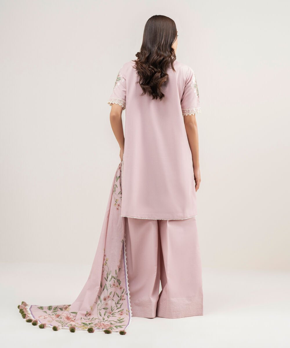 Women's Unstitched Textured Lawn Embroidered Pink 3 Piece Suit