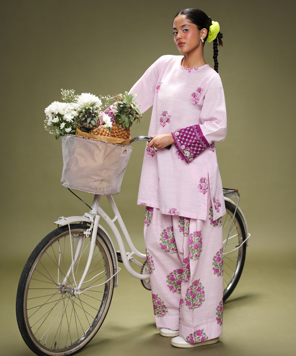 Women's RTW Light Khaddar Purple Printed Farshi Shalwar