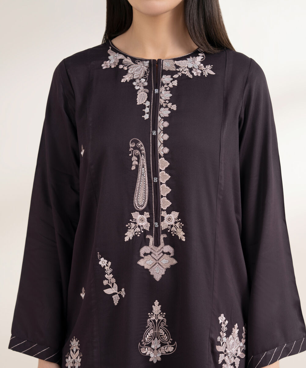 Women's RTW Bedford Embroidered Straight Purple Shirt