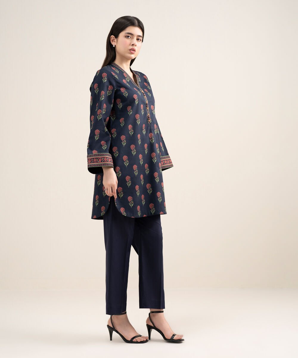 Women's Unstitched Lawn Printed Blue Shirt