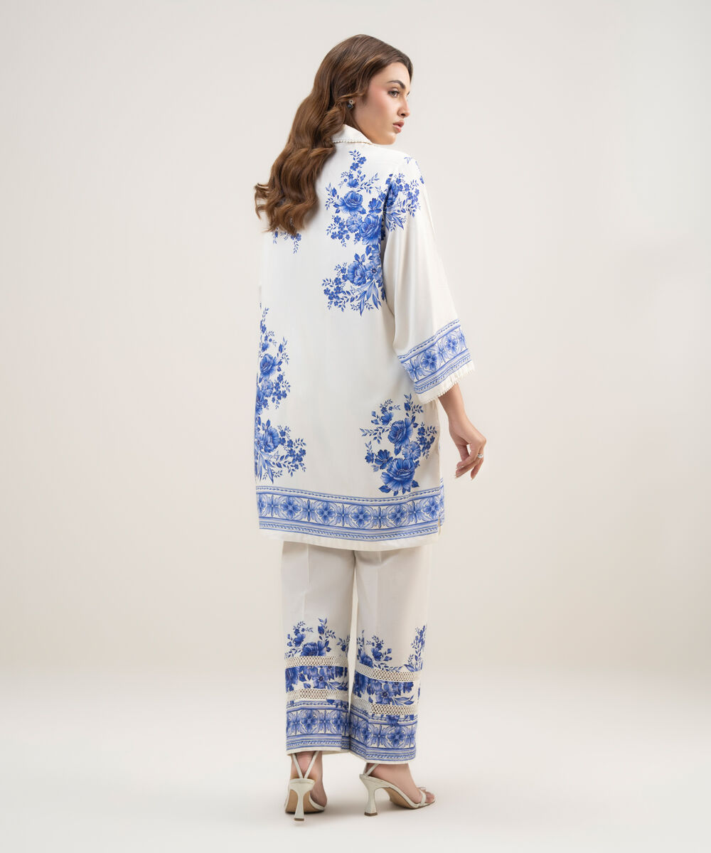 Women's RTW Dobby Printed Cream White 2 Piece Suit