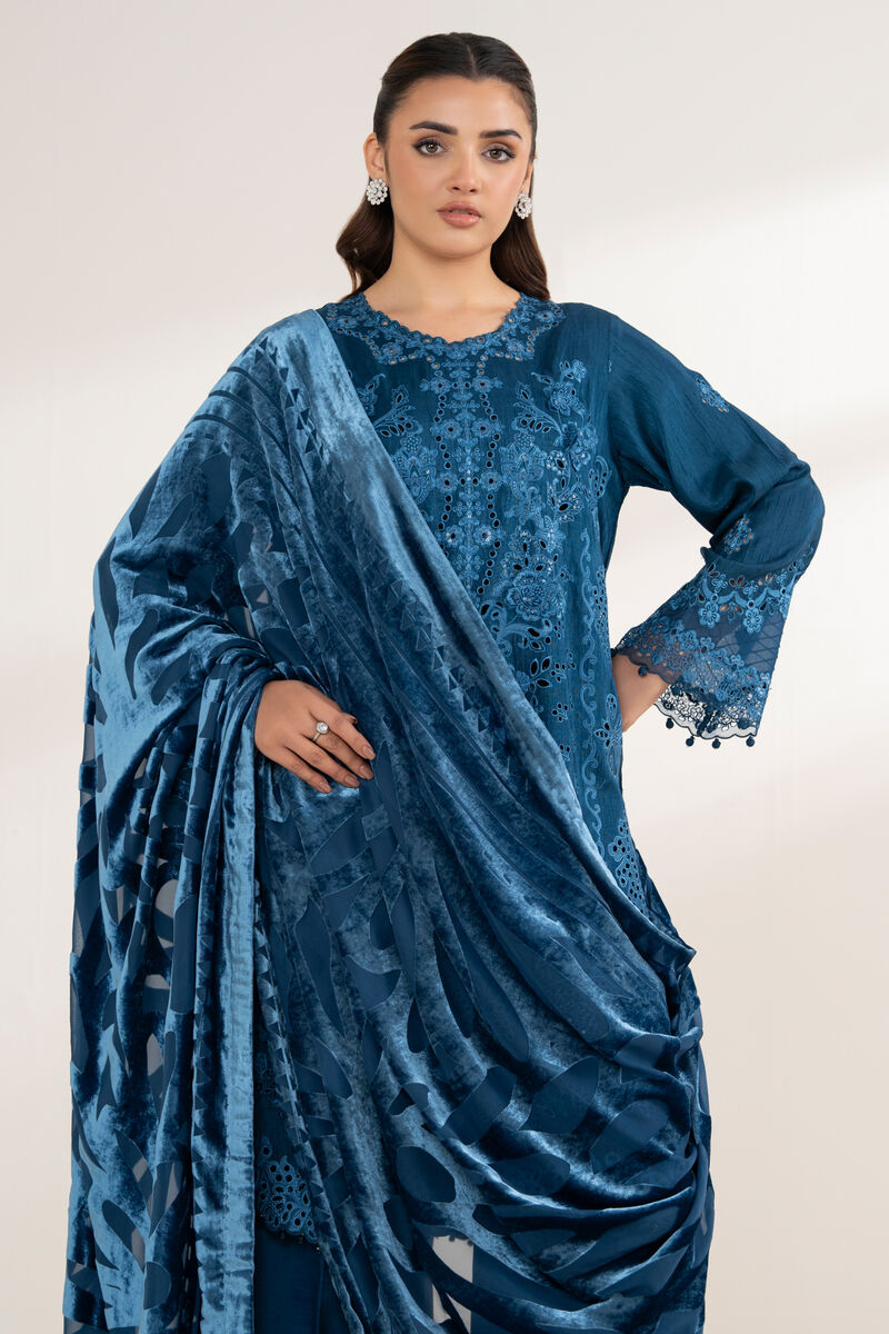 3 Piece - Embroidered Viscose Raw Silk Suit