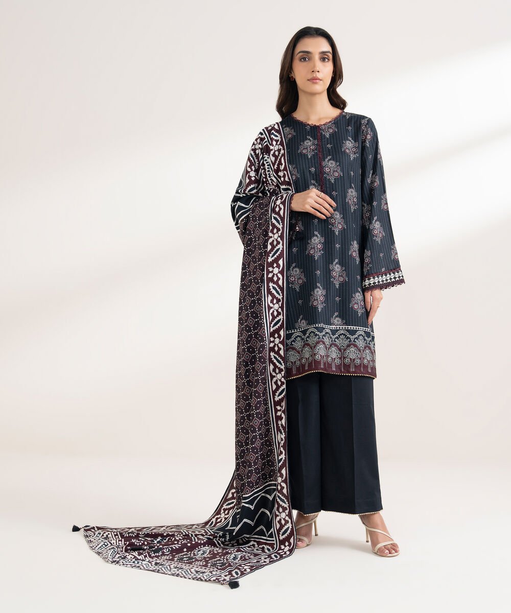 Printed Linen Black Dupatta