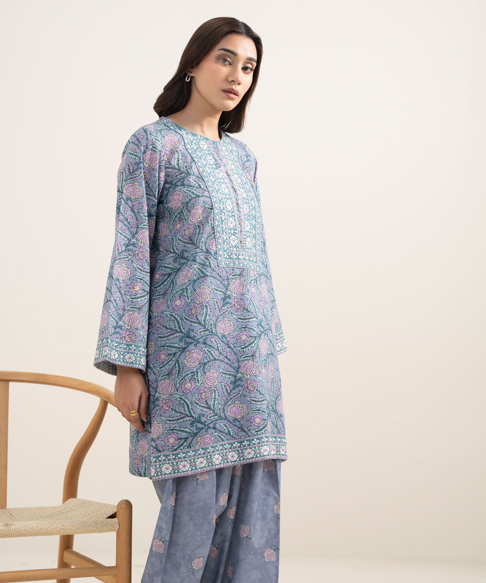 Women's RTW Dobby Embroidered Lilac 2 Piece Suit