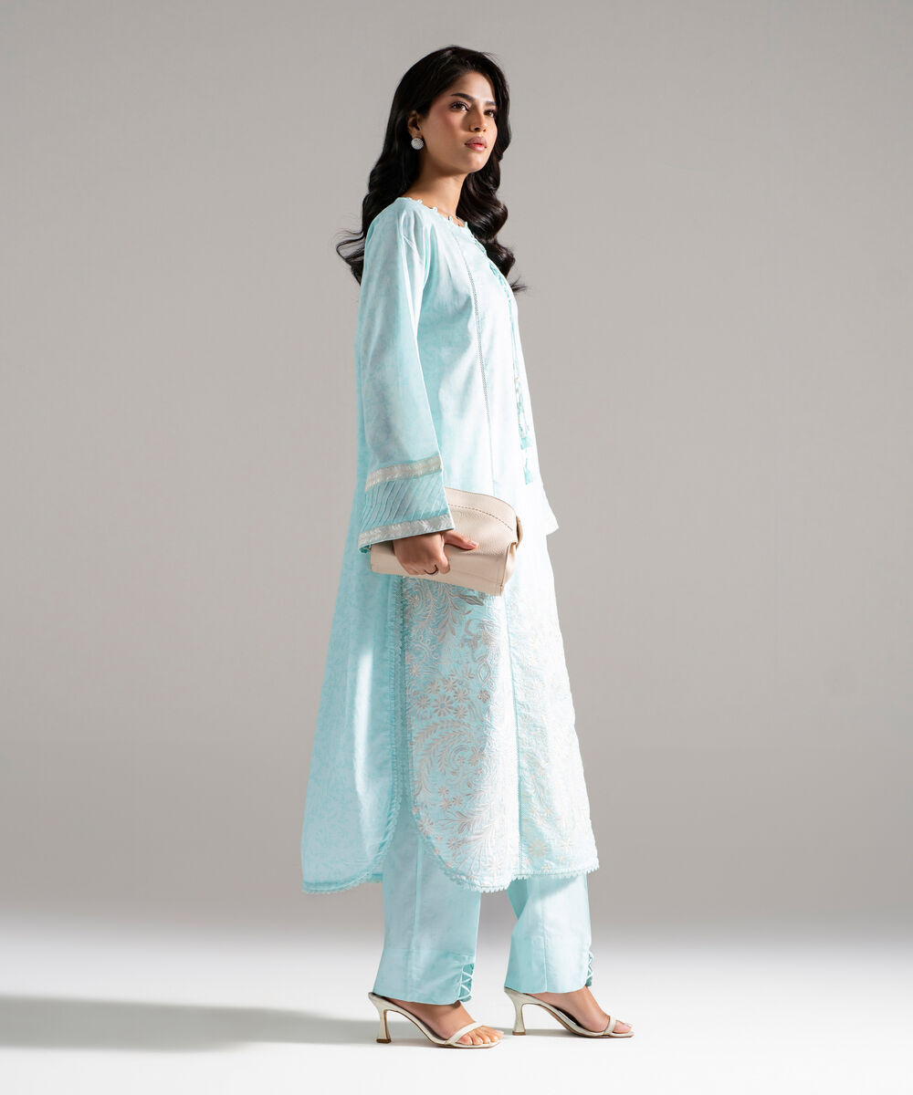 Women's RTW Lawn Embroidered Blue 2 Piece Suit
