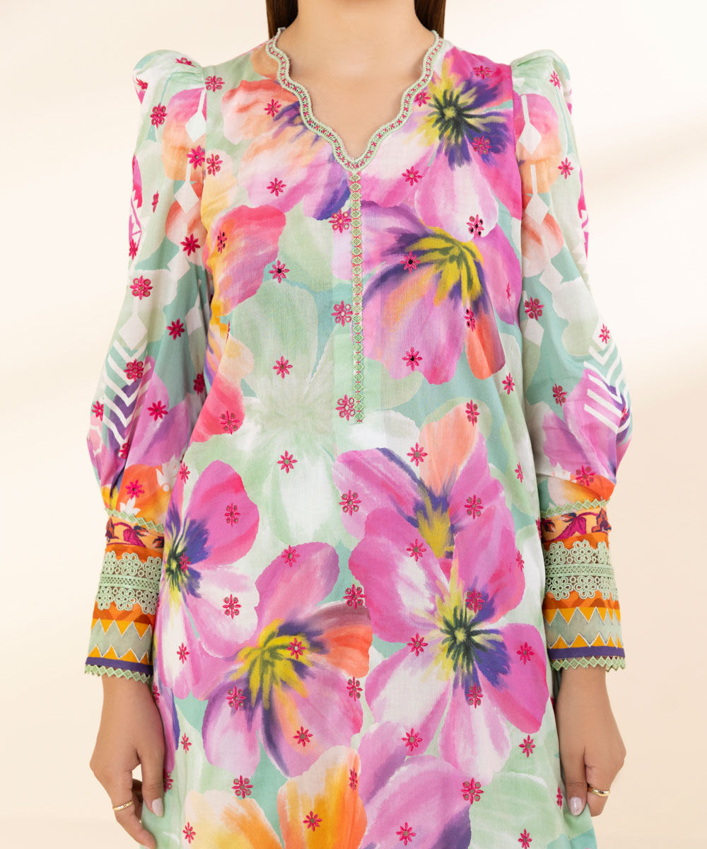 Women's Unstitched Lawn Embroidered Multi 3 Piece Suit