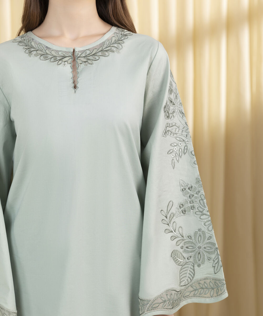 Unstitched Women's Green Dobby 3 Piece Suit