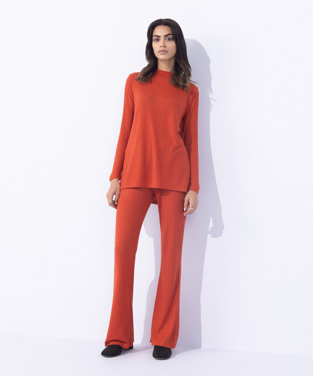 Woman - Orange Jersey Ribbed Top